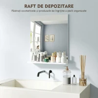 HOMCOM Oglindă de baie de perete modernă cu raft pentru depozitare, din sticlă și MDF, 50x12x60 cm, alb(m-5)