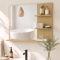 Kleankin Espelho de Banheiro com 3 Prateleiras Porta-objetos para Maquiagem, Rovere(m-4)