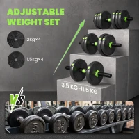 SPORTNOW 15 kg 3-in-1 Adjustable Dumbbell & Barbell Set with EZ Bar, Connecting Rod and Non-Slip Grip for Home Gym, Green(m-5)