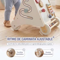 AIYAPLAY Andador de Madera Bebé, Caminador Bebé con Juguetes Montessori, Velocidad Ajustable con Almacenaje Blanco(m-4)
