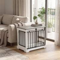 PawHut 80 cm Dog Crate Furniture with Sliding Barn Door for Medium Dogs, White(m-8)