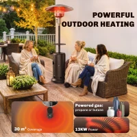 Outsunny Gas Patio Heater with Table Tray, 13 kW Portable Propane Outdoor Heater with Piezo Ignition, Tip-over Protection, Brown(m-4)