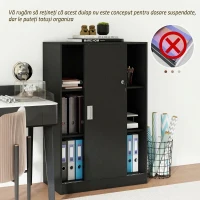 HOMCOM Dulap de Birou cu 3 Rafturi, 2 Chei de Siguranță și Uși Glisante, 80x40x120 cm, Negru(m-6)