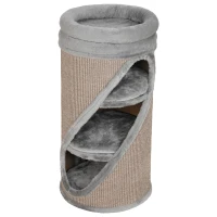 PawHut Arranhador 75 cm de Altura Ø35 cm 4 Níveis com 3 Ninhos Cama de Pelúcia Removível e Lavável Superfície de Sisal(m-1)