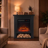 HOMCOM Electric Fireplace Suite with Shelf, 25" 1800W Electric Fire and Surround with LED Flame, 5 Brightness, Remote, Black(m-8)