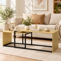 HOMCOM Set van 2 salontafels/bijzettafels, MDF, metaal, 90 x 48 x 42 cm / 59 x 42 x 36 cm, naturel hout + zwart(m-2)