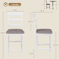 HOMCOM Conjunto de 2 Bancos de Bar, Cadeiras de Bar em Madeira Maciça com Assento Acolchoado Efeito Linho e Encosto, Branco e Castanho(m-3)