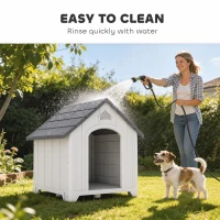 PawHut Niche pour chien extérieur, maison chien en polypropylène imperméable ventilé plancher surélevé 66x55x65cm gris clair(m-9)