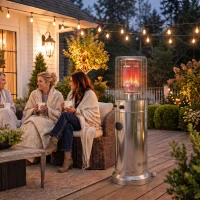 Outsunny Gas Patio Heater, 13 kW Stainless Steel Portable Propane Outdoor Heater with Pulse Ignition, Tip-over Protection, Silver(m-9)