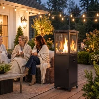 Outsunny Gas Patio Heater, 13 kW Portable Propane Outdoor Heater with Stepless Heat Control, Tip-over Protection, 4 Wheels, Black(m-9)