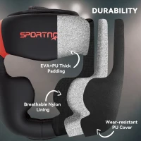 SPORTNOW Boxing Headguard w/ Adjustable Strap for Sparring, Kickboxing, MMA, Red/Black(m-7)