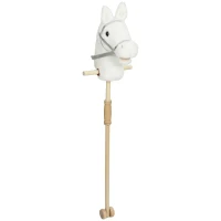 AIYAPLAY Cabeza de Caballo con Palo de Madera con Ruedas Sonidos de Cascos y Relinchos Asas de Agarre 95 cm Blanco(m-1)