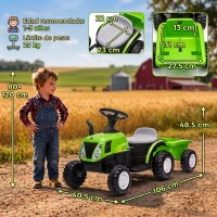 AIYAPLAY Tractor Eléctrico para Niños con Remolque Desmontable 6V Luces Música Claxon Pedal para Niños 1-3 Años 2,5 km/h Verde(m-3)
