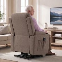 HOMCOM Riser Recliner Chair with Massage and Heat, Linen Electric Lift Armchair for Elderly with Spring Cushion, Brown(m-8)