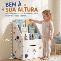 AIYAPLAY Estante Infantil com Gaveta Móvel e 3 Prateleiras, Tema Espaço, Montessori, 3-8 Anos, Branco(m-5)
