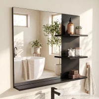 Kleankin Espejo de Baño con 3 Estantes Portaobjetos para Maquillaje, Negro(m-5)