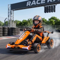 AIYAPLAY 24V Electric Go Kart for Kids 6-12 Years with Drift Mode, Adjustable Seat, 3 Speed, Slow Start, Orange(m-14)