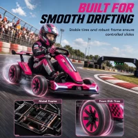 AIYAPLAY 24V Electric Go Kart for Kids 6-12 Years with Drift Mode, Adjustable Seat, 3 Speed, Slow Start, Pink(m-5)