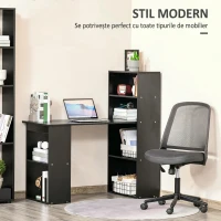 HOMCOM Birou PC din Lemn cu 6 Rafturi Laterale pentru Depozitare, 120x55x120 cm, Negru(m-4)