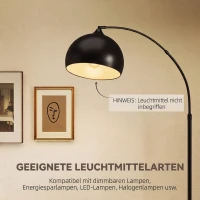 HOMCOM Booglamp, vloerlamp, hoogte verstelbaar, voetschakelaar, voet in marmerlook, 170-180 cm, zwart(m-7)