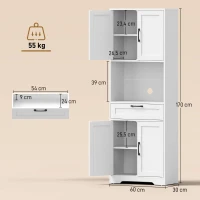 HOMCOM Buffet Haut Cuisine, Armoire Cuisine, 4 Portes à Fermeture Douce, Tiroir, Compartiment Ouvert, Étagères Réglables, Blanc(m-3)