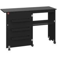 HOMCOM Masă de cusut pliabilă mobilier de cusut cu blat rabatabil și tăvițe de depozitare, poliță deschisă și roți, negru(m-1)