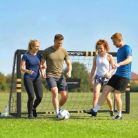 SPORTNOW But de Football avec Mousse de Protection, 5 Piquets de Sol et Filet en PE, 180x60x120cm, Jaune(m-8)