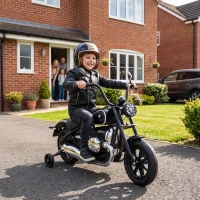 AIYAPLAY Motocicletă electrică pentru copii BMW R18 12V, baterie litiu, roți ajutătoare detașabile, far, muzică, negru(m-2)