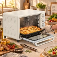 HOMCOM Tischbackofen Elektro 32 L 1600 W mit 3 Heizarten Timer einstellbare Temperatur 52,2x38,1x33,5 cm Creme(m-5)