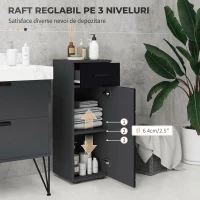 kleankin Dulap de Baie din PAL cu Sertar și Dulap pe 2 Niveluri Reglabile, 30x30x82 cm, Negru și Gri(m-5)