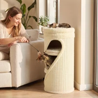 PawHut Arranhador 75 cm de Altura Ø35 cm Torre Arranhadora 4 Níveis com 3 Cavernas Cama de Pelúcia Removível e Lavável Superfície de Sisal(m-4)