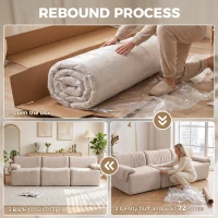 HOMCOM Canapé 3 Places Modulable 277 cm, Canapé Salon Compressé en Chenille Moderne, Assise Profonde, Accoudoirs Larges, Beige(m-8)