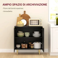 HOMCOM Credenza Moderna con 2 Ante e Ripiano Regolabile, Mobile Buffet per Cucina e Soggiorno con Gambe in Metallo, Nero(m-4)