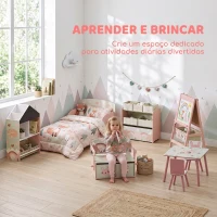 AIYAPLAY 3 em 1 Banco Porta-Brinquedos para Crianças, Convertível em Mesa e Cadeira com 2 Caixas, Estampa Raposinha, Rosa(m-9)