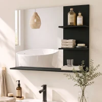 Kleankin Espelho de Banheiro com 3 Prateleiras Porta-objetos para Maquiagem, Preto(m-4)