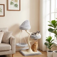 PawHut Arranhador 115 cm de Altura Árvore para Gatos em Forma de Árvore 2 Camas Laváveis Rede Poste de Sisal para Gatos até 6 kg(m-4)