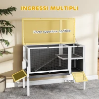 PawHut Gabbia per Conigli e Criceti da Interno Rialzata con Vassoio Estraibile e Tetto Apribile, Grigio(m-7)