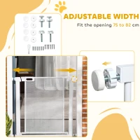 PawHut Pet Safety Gate, for Doorways, Staircases, Hallways, with 75-82cm Adjustable Width - White(m-6)