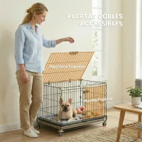 PawHut Jaula para Perros Plegable con Ruedas y Bandeja Extraíble Puerta Deslizante Techo Abatible 60,5x45,5x54,5 cm Negro(m-6)