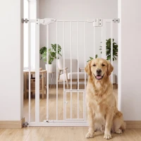 PawHut Barreira de Segurança Ajustável com Portinhola, Fecho Automático e Bloqueio Duplo, 74-80x104,1 cm, Branca(m-8)
