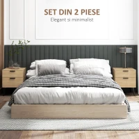 HOMCOM Set de 2 noptiere stil nordic cu sertar și bază înălțată, din lemn, 40x40x50 cm, culoare stejar(m-4)