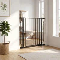PawHut Poartă Extensibilă și Reglabilă pentru Câini, pentru Scări și Uși, din Oțel și ABS, 75-85x76 cm, Neagră(m-9)