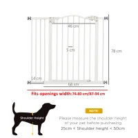 PawHut Metal 74-94cm Adjustable Pet Gate Safety Barrier w/ Auto-Close Door White(m-3)