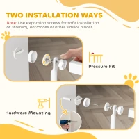 PawHut Barrière de Sécurité Animaux 180 cm, Largeur Ajustable 77-104 cm, Ouverture à Double Sens, Montage par Pression, Blanc(m-8)