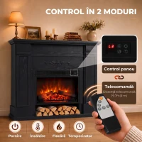 HOMCOM Șemineu electric de podea/încastrat, cu ramă și raft pentru TV 55 inch, 1800W, efect flacără 3D, timer, negru(m-7)