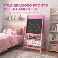 AIYAPLAY Lavagna per Bambini 3 in 1 a Doppia Facciata con Cavalletto, Rotolo di Carta, 2 Contenitori, 3-8 Anni, Rosa(m-7)