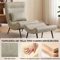 HOMCOM Sillón con Reposapiés Asiento Ancho Cojín Lumbar y Respaldo Curvo Tapizado en Leathaire Patas de Acero Blanco Crema(m-6)