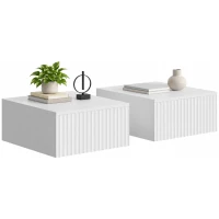 HOMCOM Nachttisch 2er Set Wandmontiert Beistelltisch mit 2 Schubladen Nachtkommode 40 x 35 x 17 cm, Weiß(m-12)