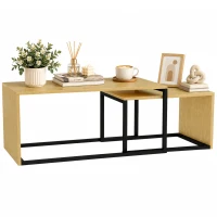 HOMCOM Zestaw 2 stolików kawowych, stolik do kawy, stolik pomocniczy, MDF, metal, 90 x 48 x 42 cm/59 x 42 x 36 cm, drewno naturalne + czarny(m-12)