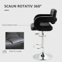 HOMCOM Scaun de Bar Înalt cu Spătar și Brațe, Rotativ, cu Înălțime Reglabilă și Suport pentru Picioare, Piele Ecologică Neagră(m-5)